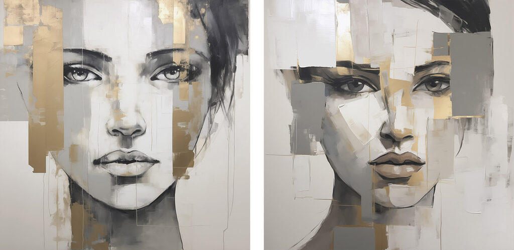Schilderij van het gezicht van een vrouw — volledig ontwerp