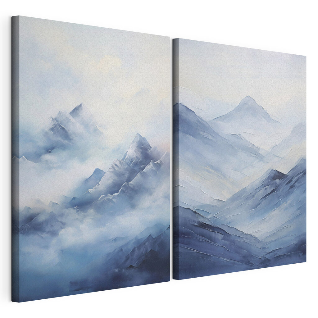 Schilderij van bergen in de mist — productweergave