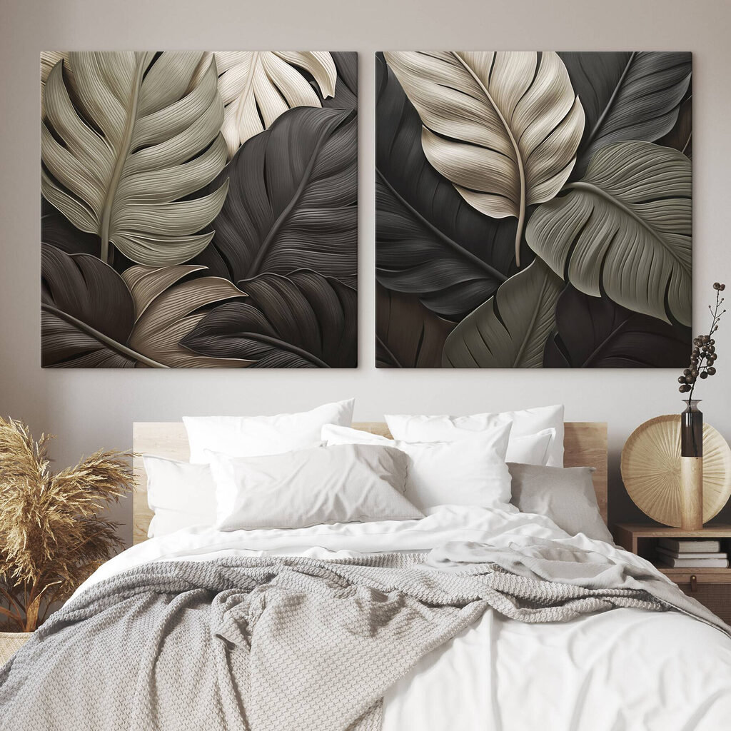 Elegante bladeren in harmonieuze kleuren in een interieur