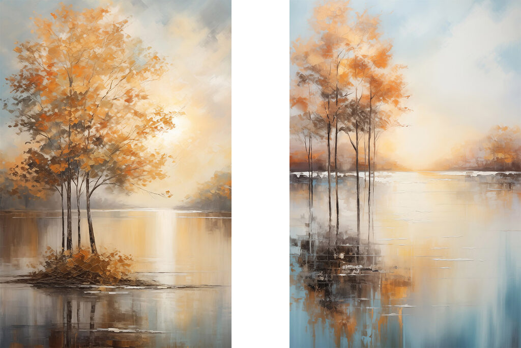 Schilderij van bomen in het water — volledig ontwerp