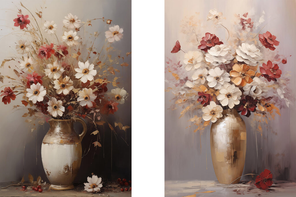 Schilderij van bloemen in een vaas — volledig ontwerp