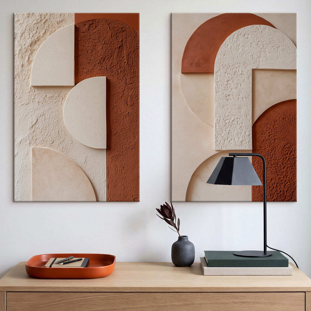 Elegante vormen in warme tinten in een interieur
