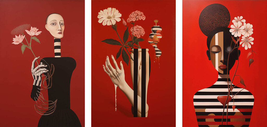 Bloemen en gestreepte figuren — volledig ontwerp