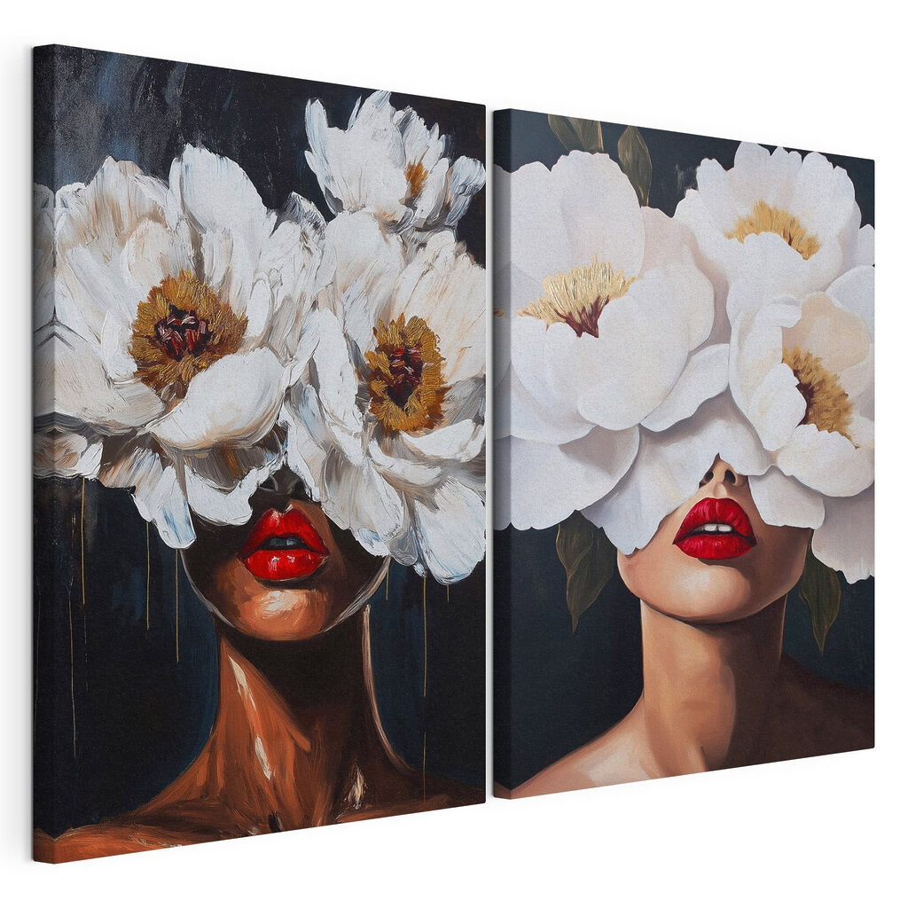 Schilderij van een vrouw met bloemen over haar ogen — productweergave