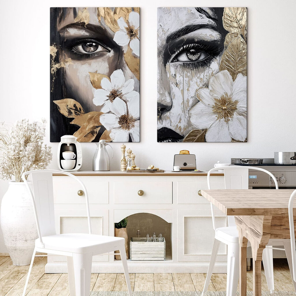 Schilderij van het gezicht van een vrouw met bloemen — interieur 2