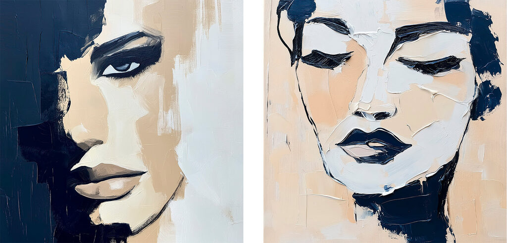 Schilderij van het gezicht van een vrouw — volledig ontwerp