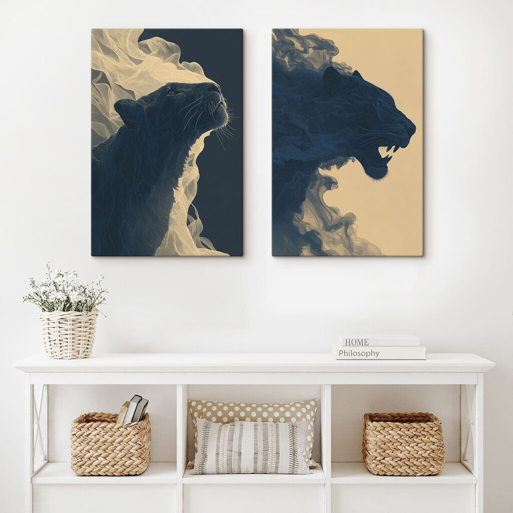 Collage van een leeuw in een interieur