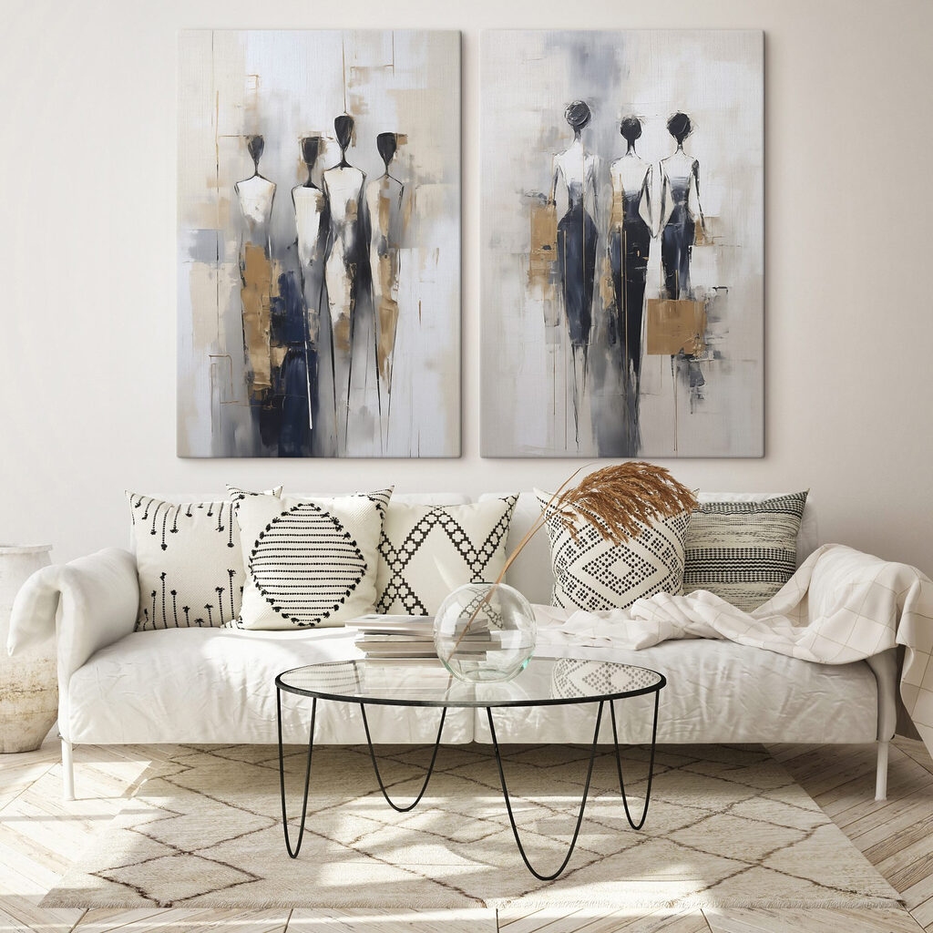 Schilderij van mensen die in een rij staan in een interieur