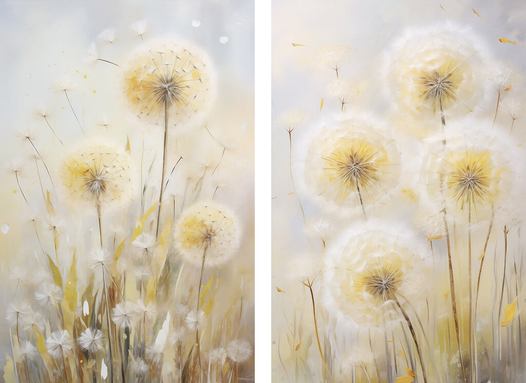 Schilderij van paardenbloemen — volledig ontwerp