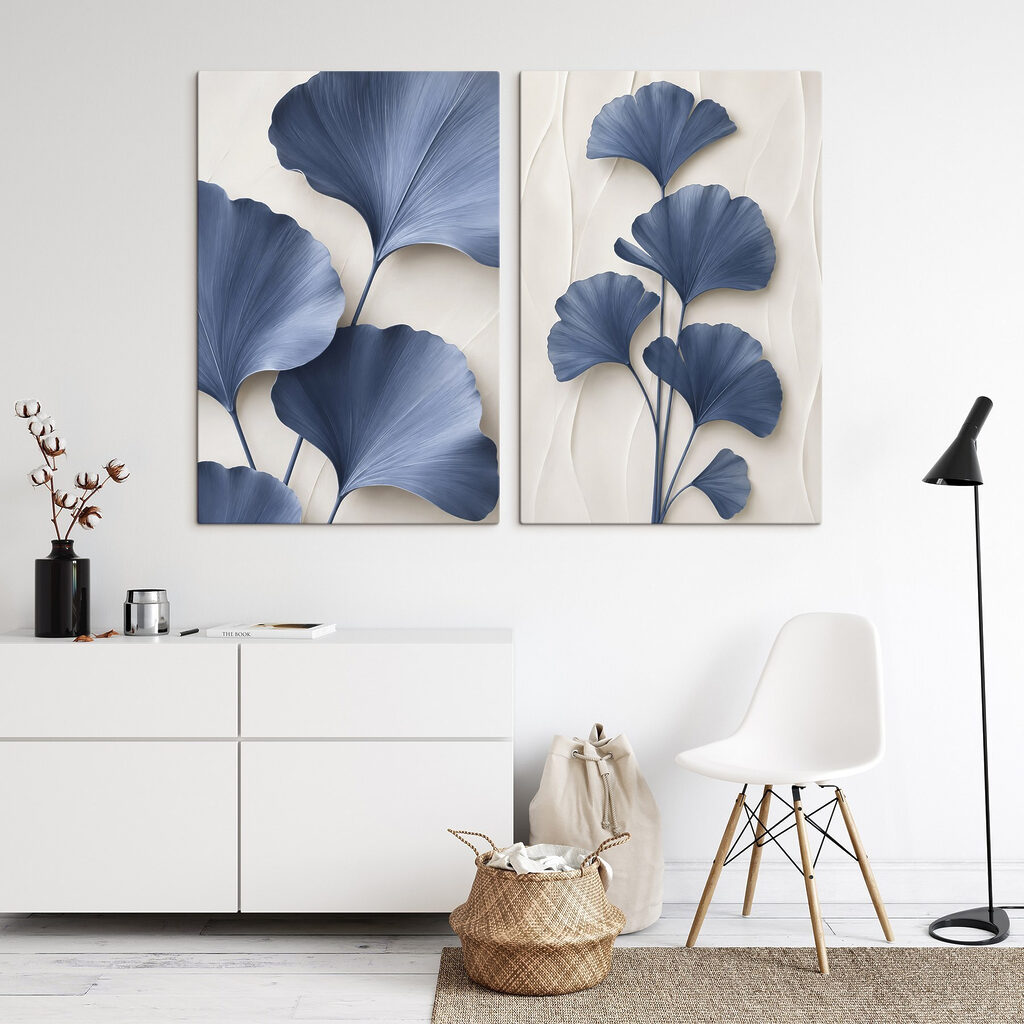 Blauwe bladeren als waaiers — interieur 2
