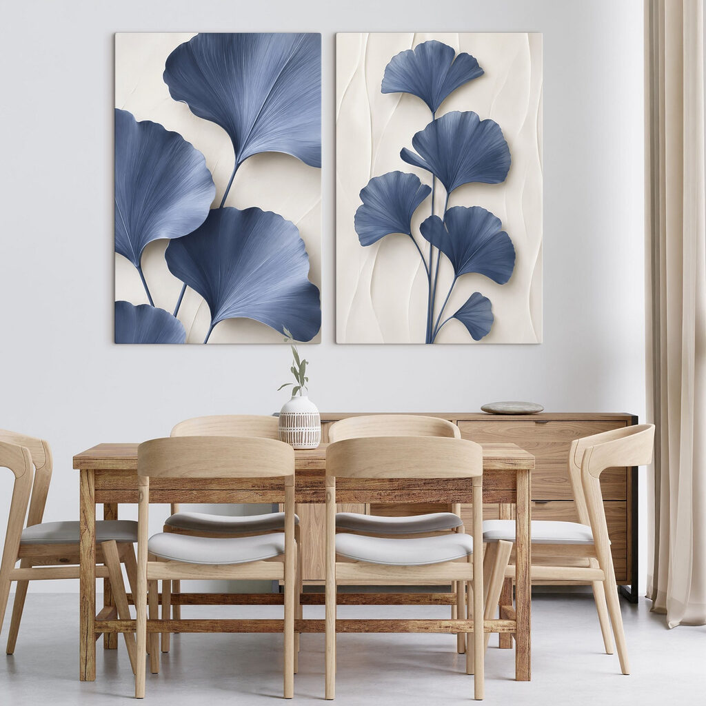 Elegante blauwe bladeren in harmonie in een interieur