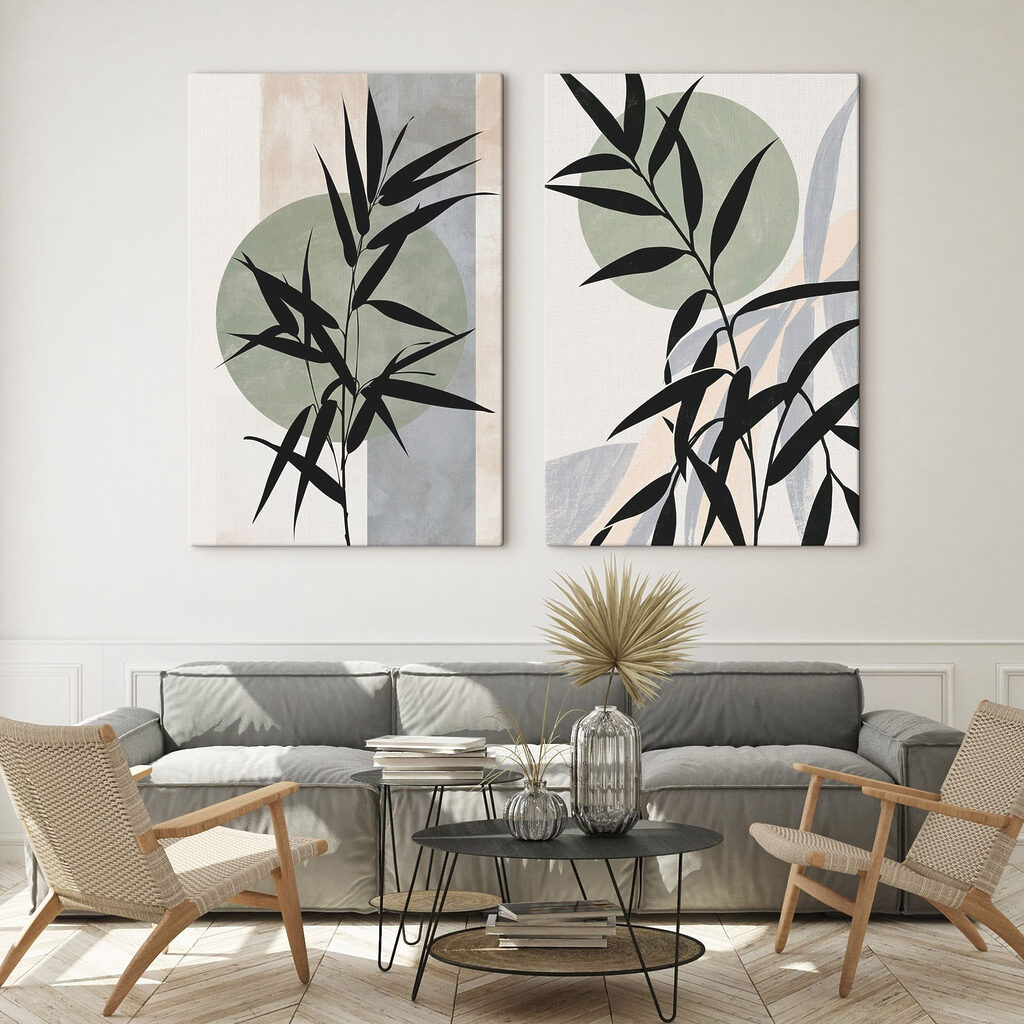 Twee afbeeldingen van een plant in een interieur