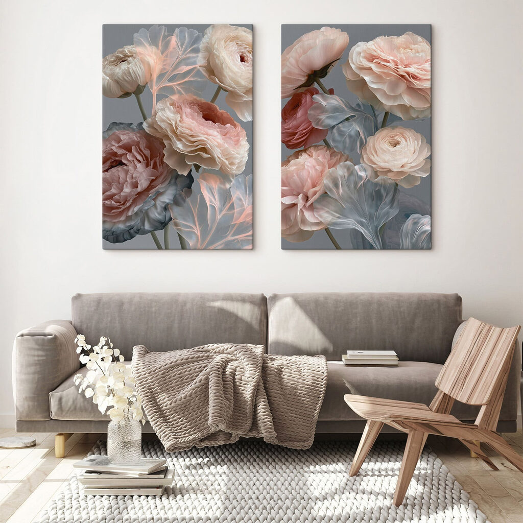 Fijne bloemblaadjes in zachte kleuren in een interieur