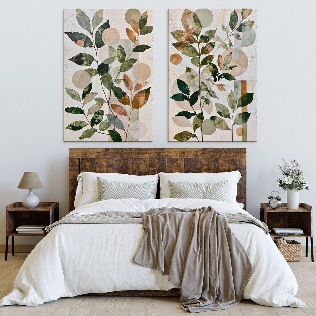 Schilderij van bladeren en cirkels — interieur 1