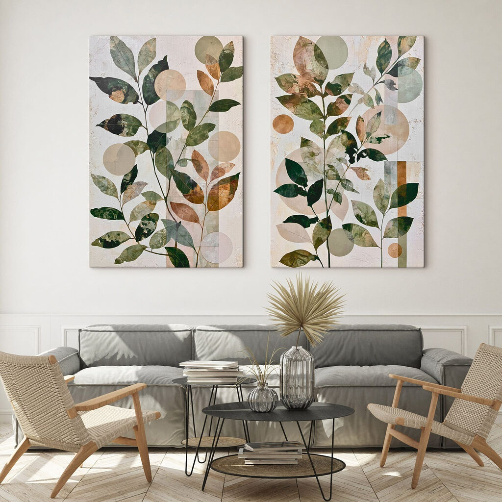 Schilderij van bladeren en cirkels — interieur 2