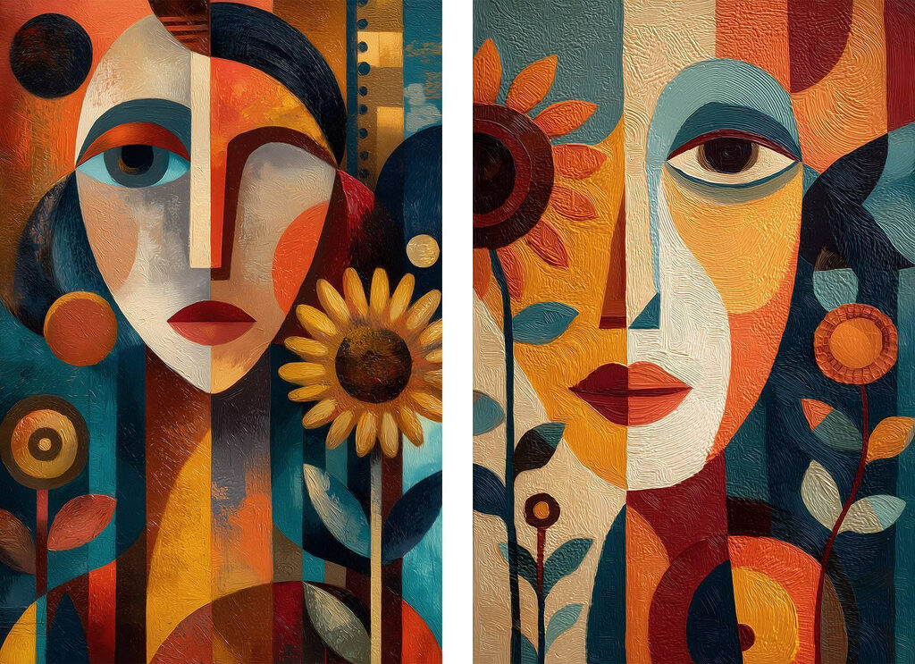 Collage van een schilderij van een vrouw en een vrouw — volledig ontwerp