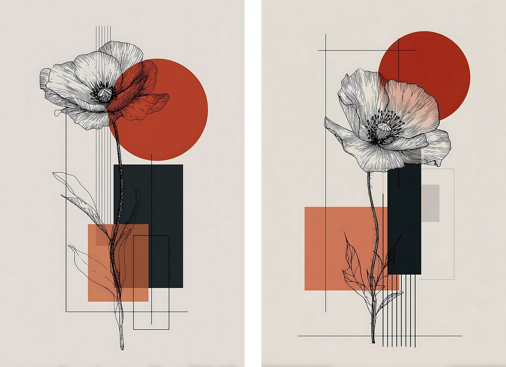 Collage van bloemen en geometrische vormen — volledig ontwerp