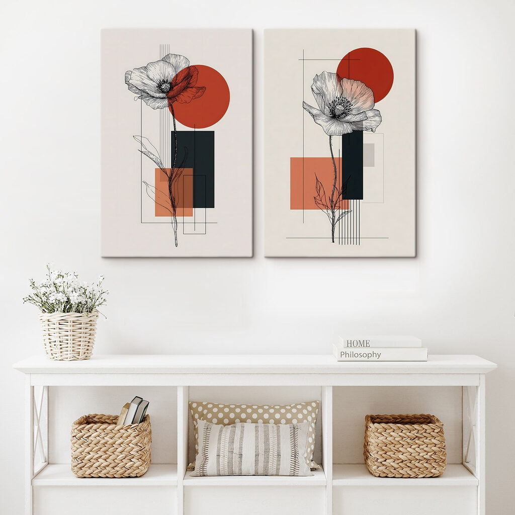 Collage van bloemen en geometrische vormen — interieur 2
