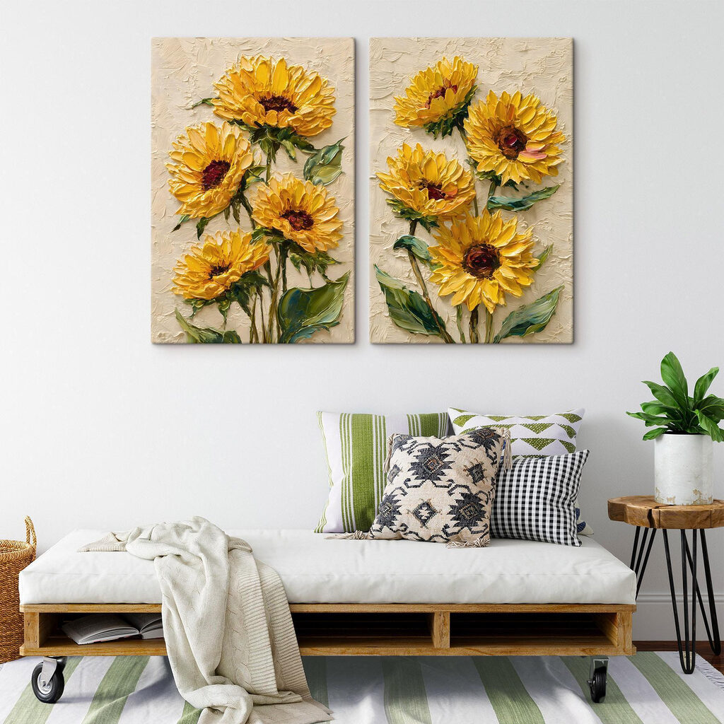 Levendige zonnebloemen in volle bloei in een interieur