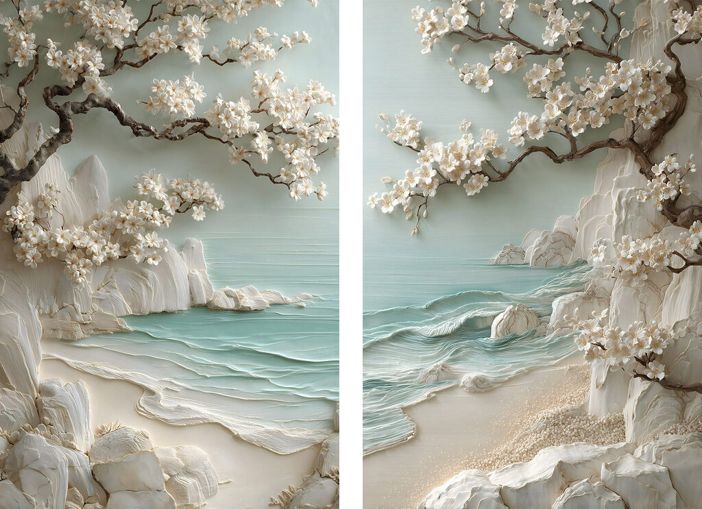 Schilderij van een strand en een boom — volledig ontwerp
