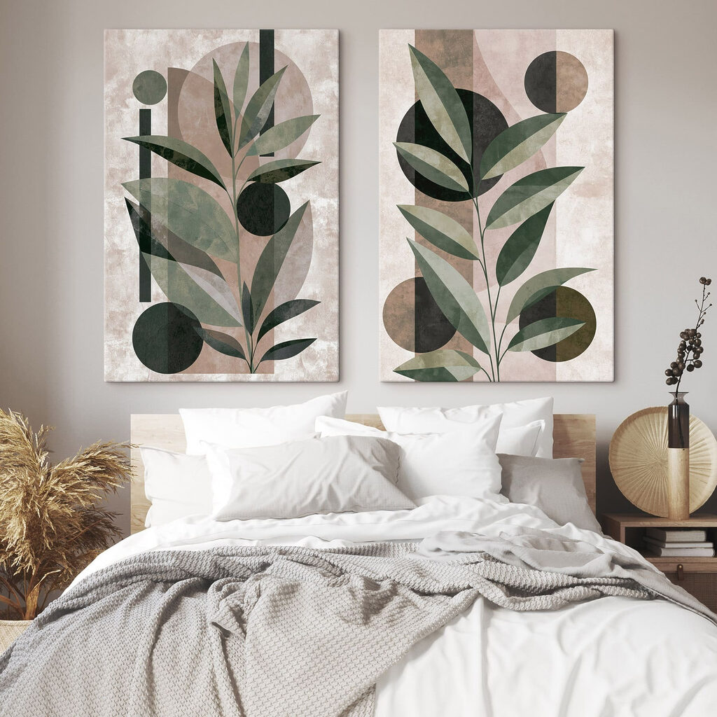 - Elegante bladeren verweven met geometrische vormen in een interieur