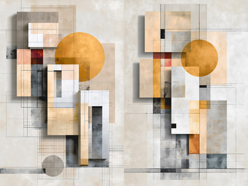 Schilderij met geometrische vormen en cirkels — volledig ontwerp