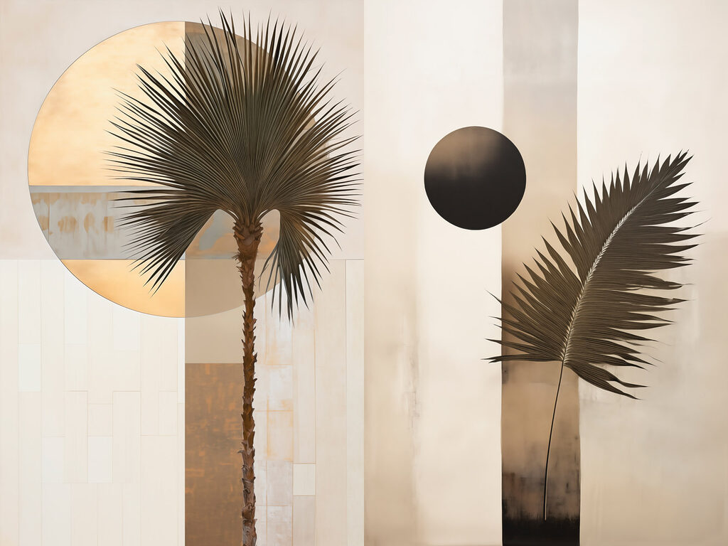 - Artistieke tropische abstractie in neutrale tinten — volledig ontwerp