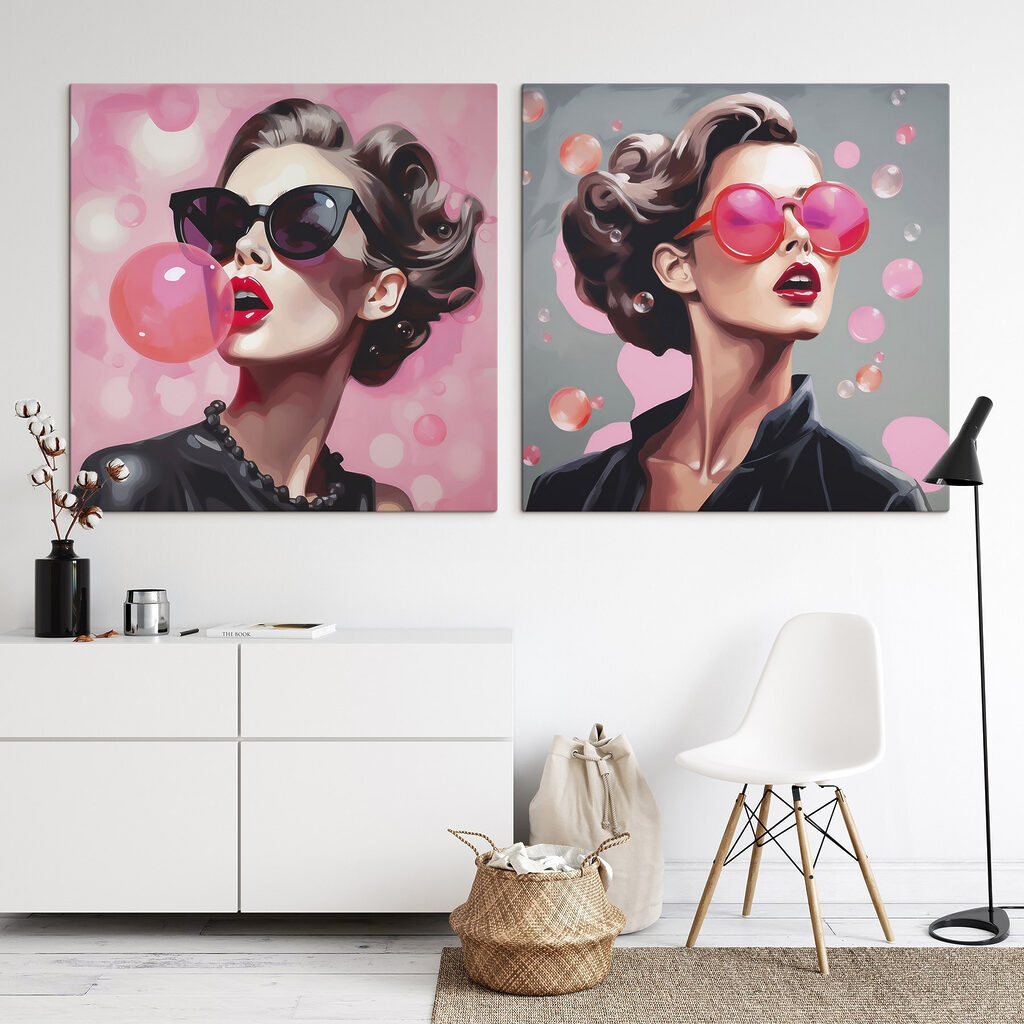 Collage van een vrouw met een zonnebril op in een interieur
