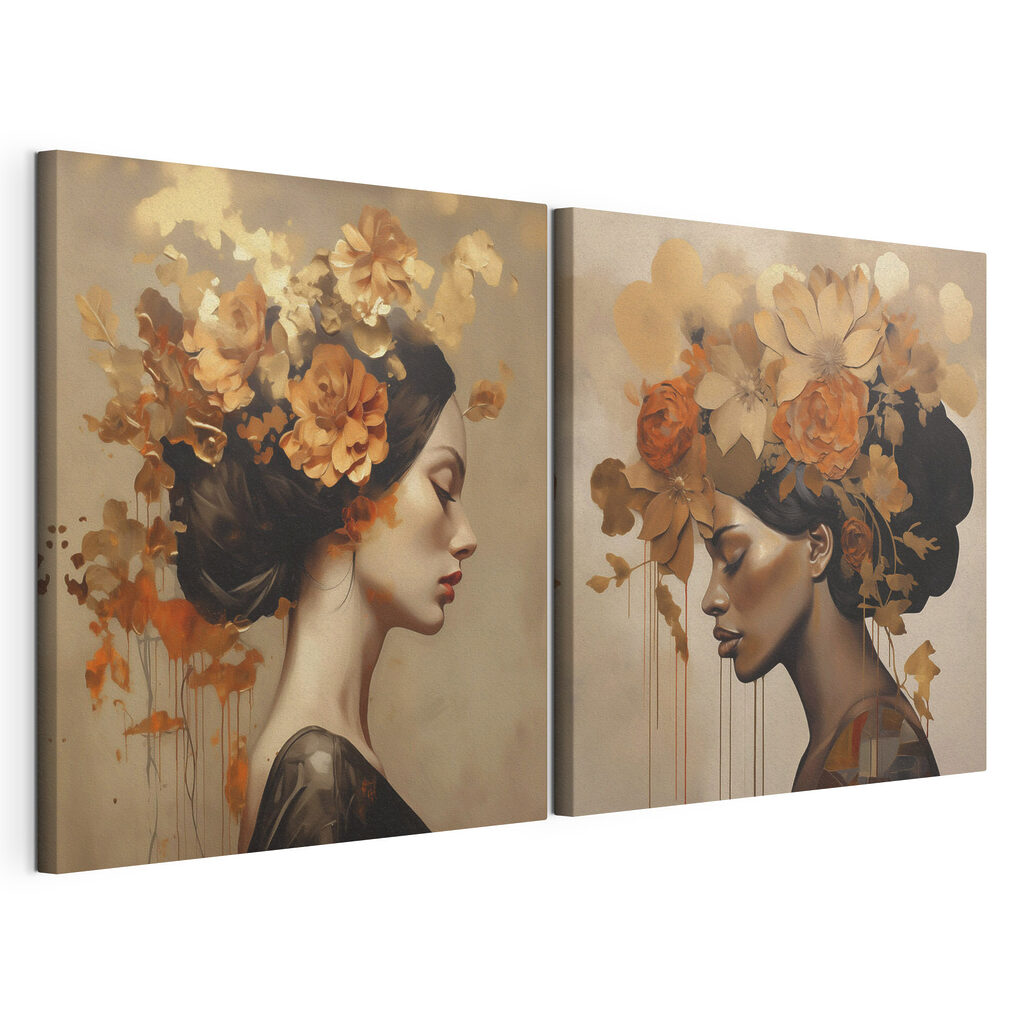Schilderij van een vrouw met bloemen in haar haar — productweergave