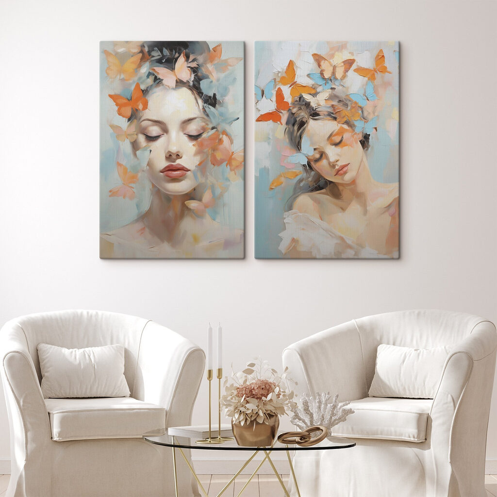 Collage van een vrouw met vlinders in haar haar — interieur 1