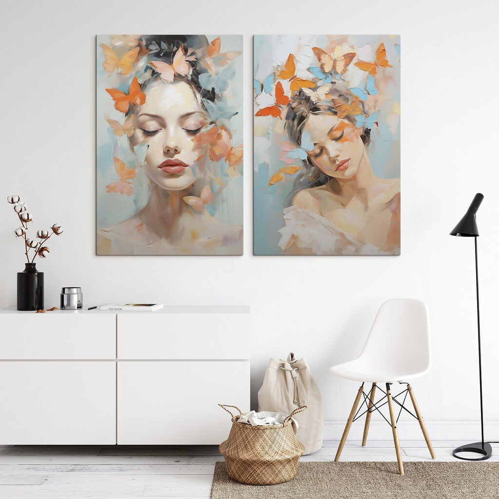 Collage van een vrouw met vlinders in haar haar — interieur 2