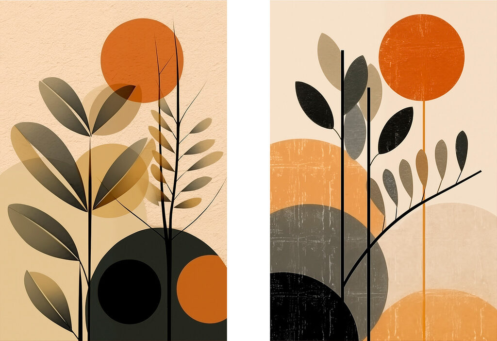Twee afbeeldingen van planten en cirkels — volledig ontwerp