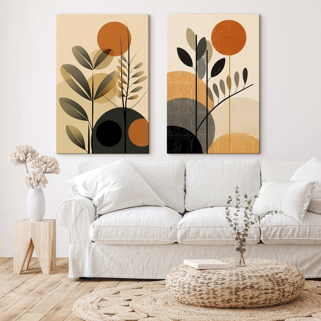 Twee afbeeldingen van planten en cirkels — interieur 1