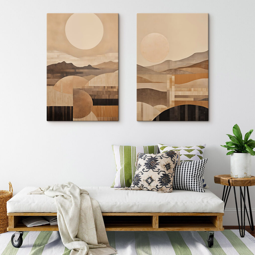 Schilderij van heuvels en de zon — interieur 2