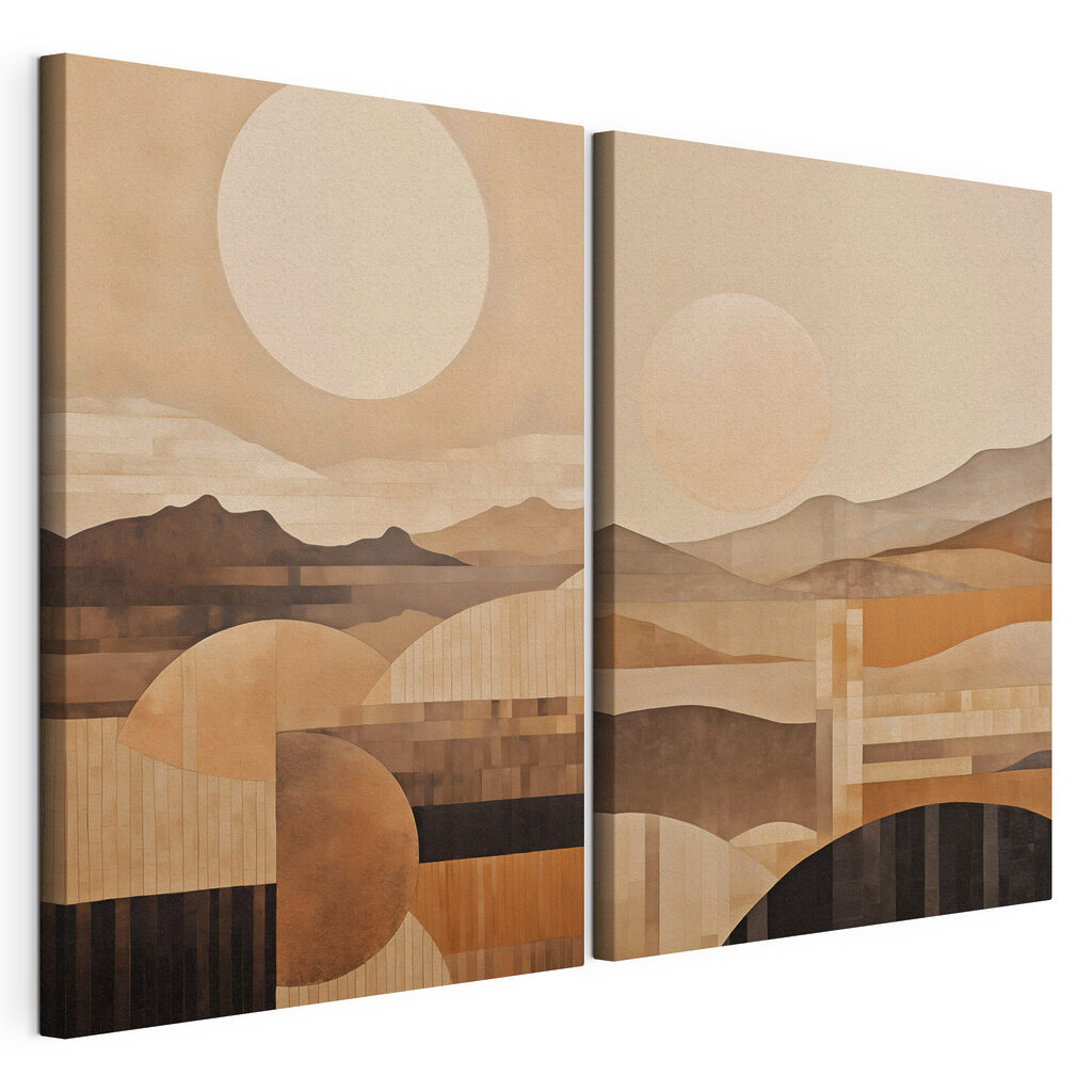 Schilderij van heuvels en de zon — productweergave
