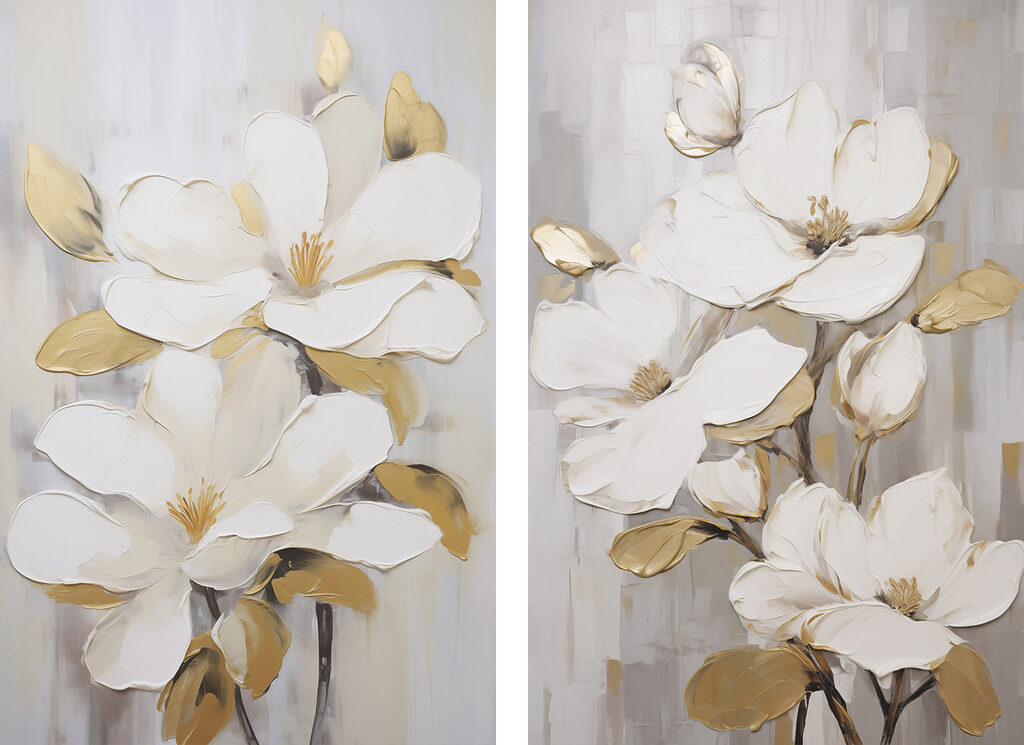 Schilderij van witte bloemen — volledig ontwerp