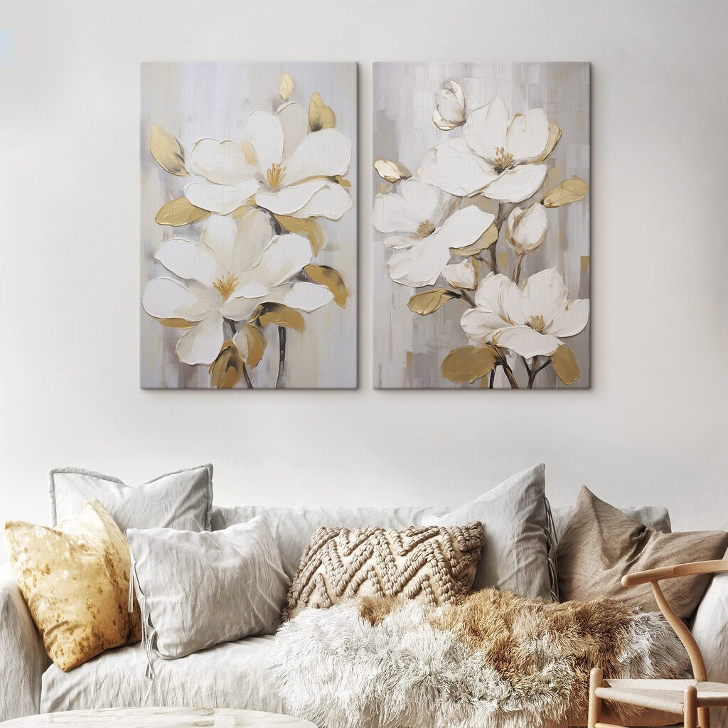 Schilderij van witte bloemen — interieur 1