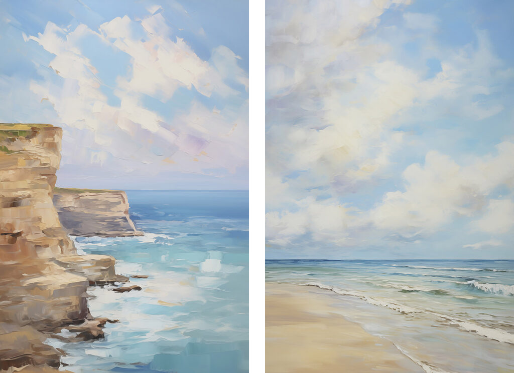 Schilderij van een strand en een klif — volledig ontwerp