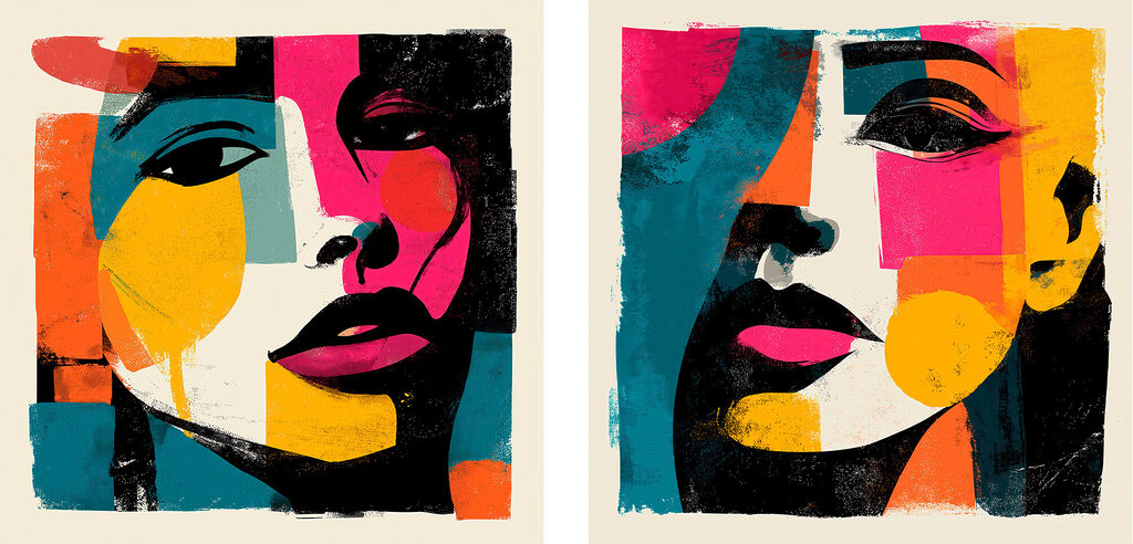 Een paar posters met gezichten van vrouwen — volledig ontwerp