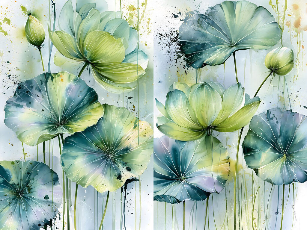 Schilderij van bloemen met groene bladeren — volledig ontwerp