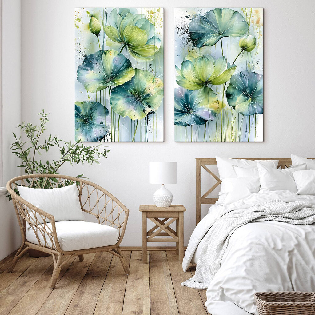 Schilderij van bloemen met groene bladeren — interieur 2