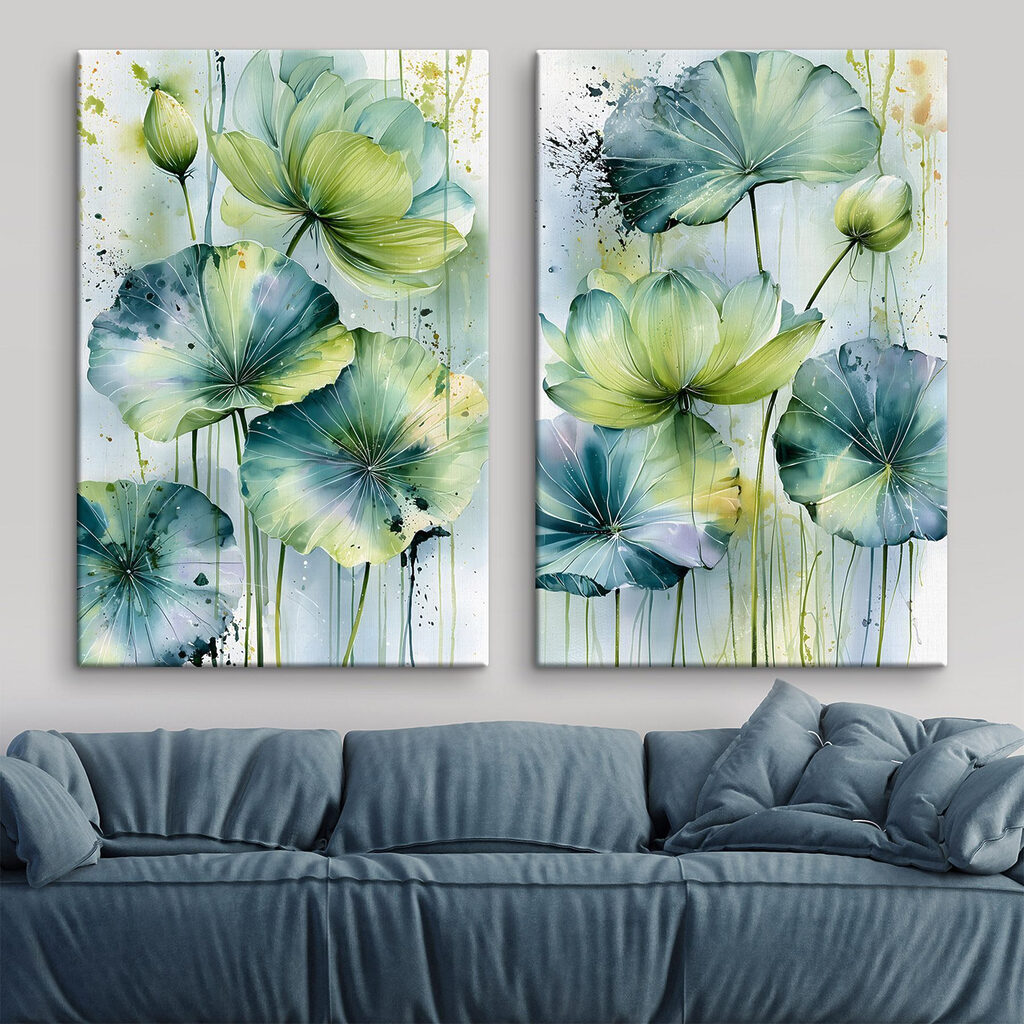 Schilderij van bloemen met groene bladeren — interieur 1