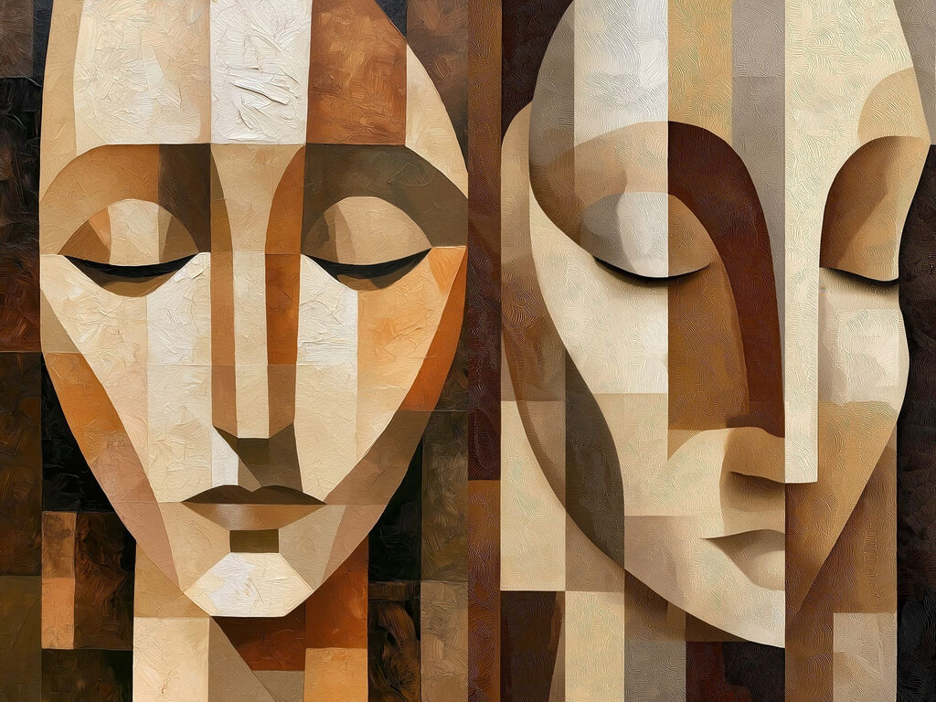 Stille gezichten in abstracte harmonie — volledig ontwerp