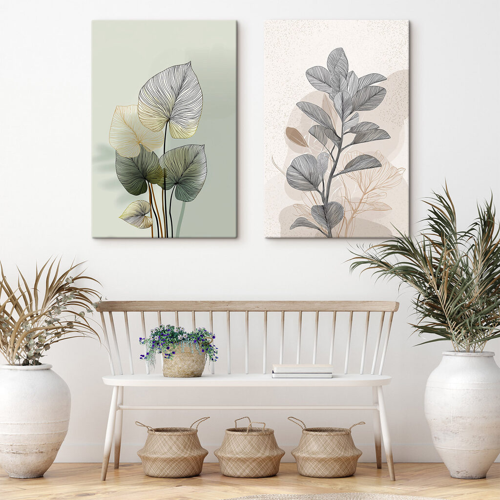 Fijne blaadjes in zachte kleuren in een interieur