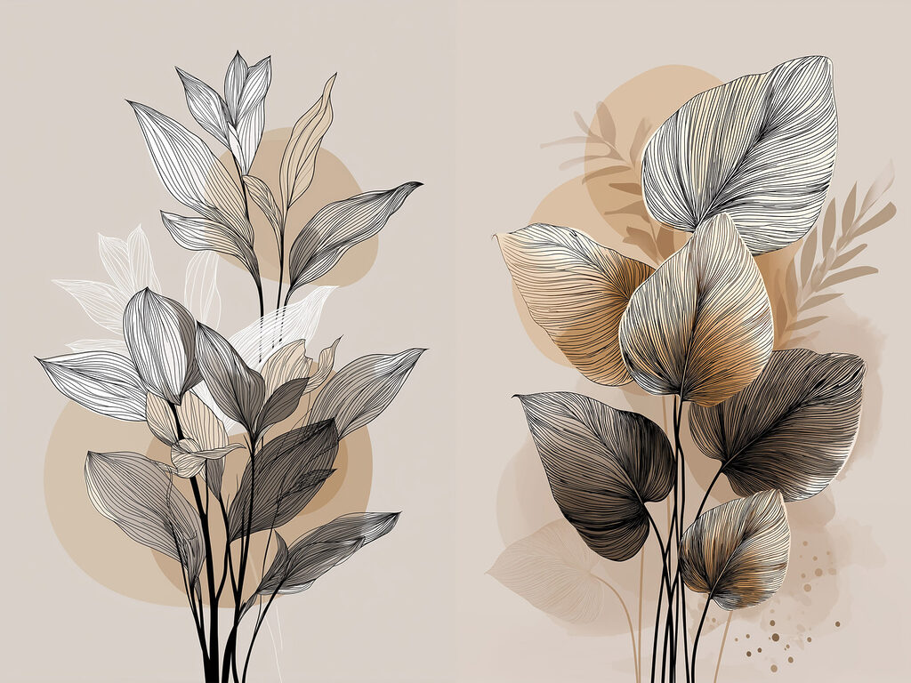 - Elegant botanisch lijntekeningontwerp — volledig ontwerp
