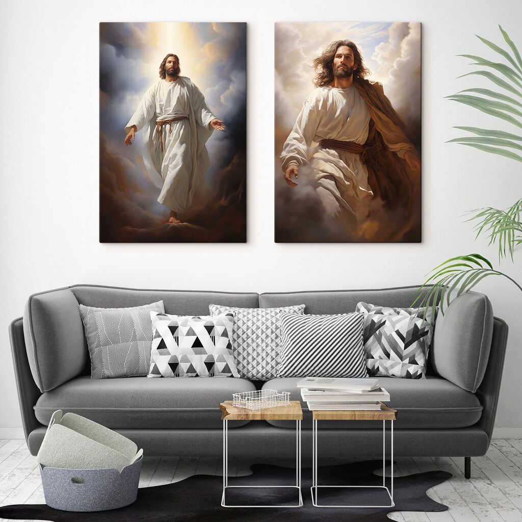 Schilderij van een man in een wit gewaad in een interieur