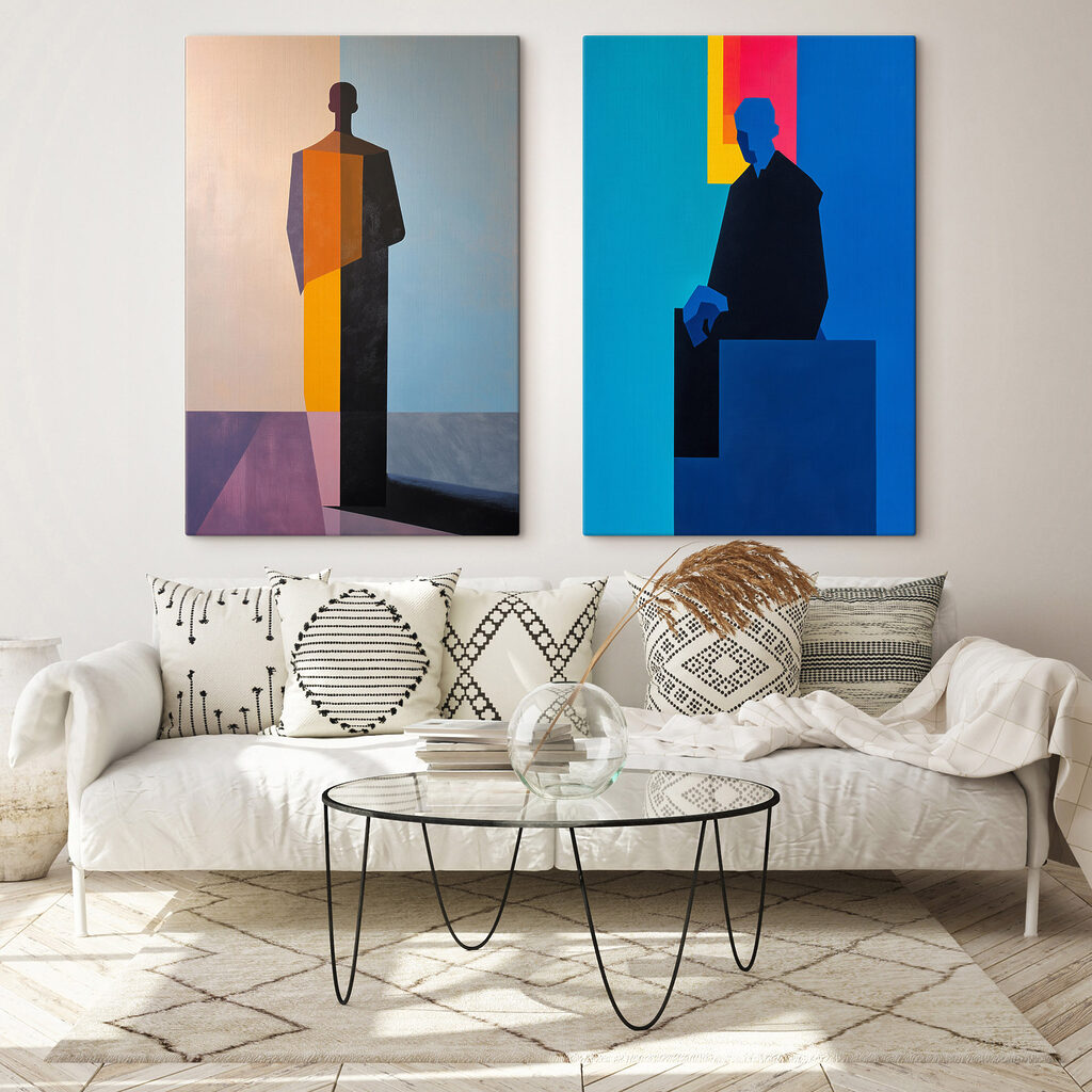 Schilderij van een man en een man in een interieur