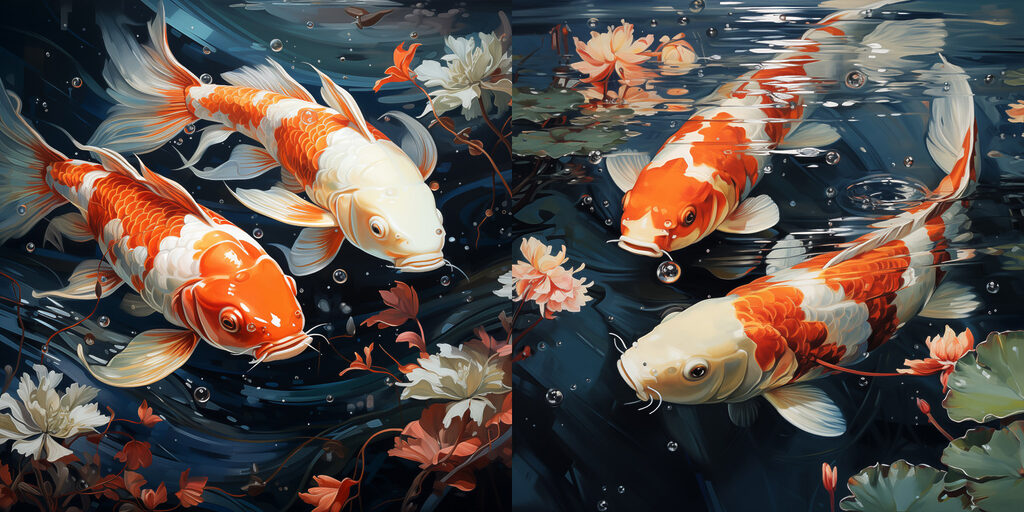 Collage van een paar vissen die in het water zwemmen — volledig ontwerp