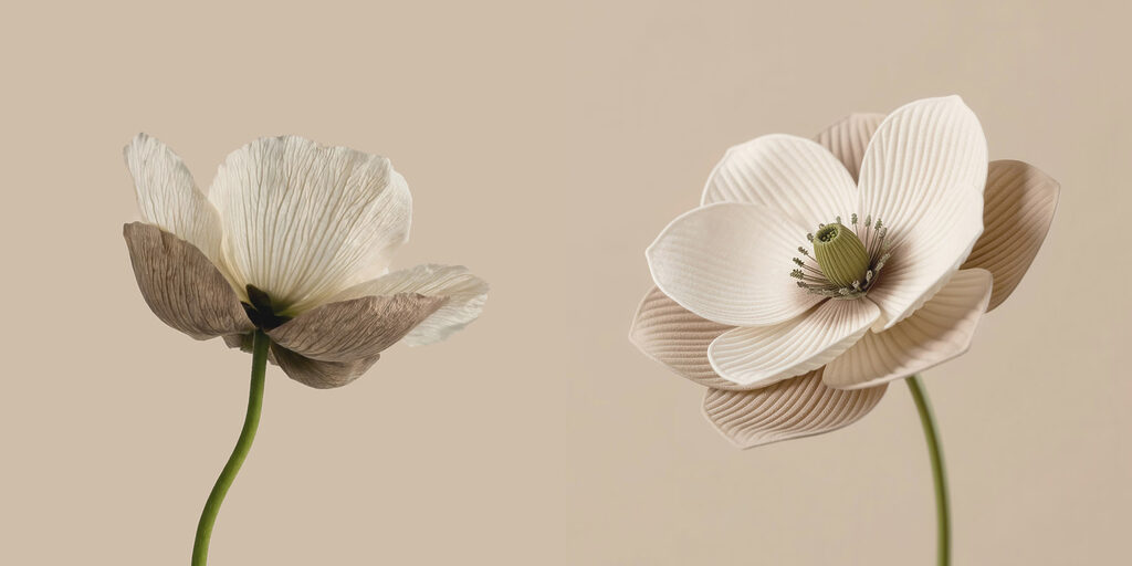 Verfijnde bloemen in zachte tinten — volledig ontwerp