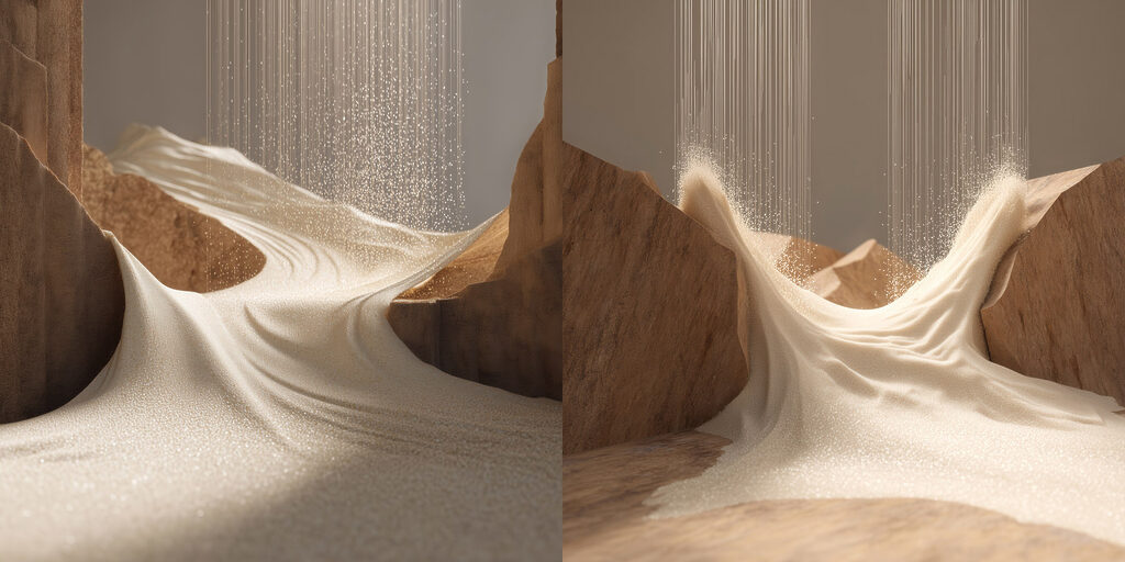 Zand dat van een klif stroomt — volledig ontwerp